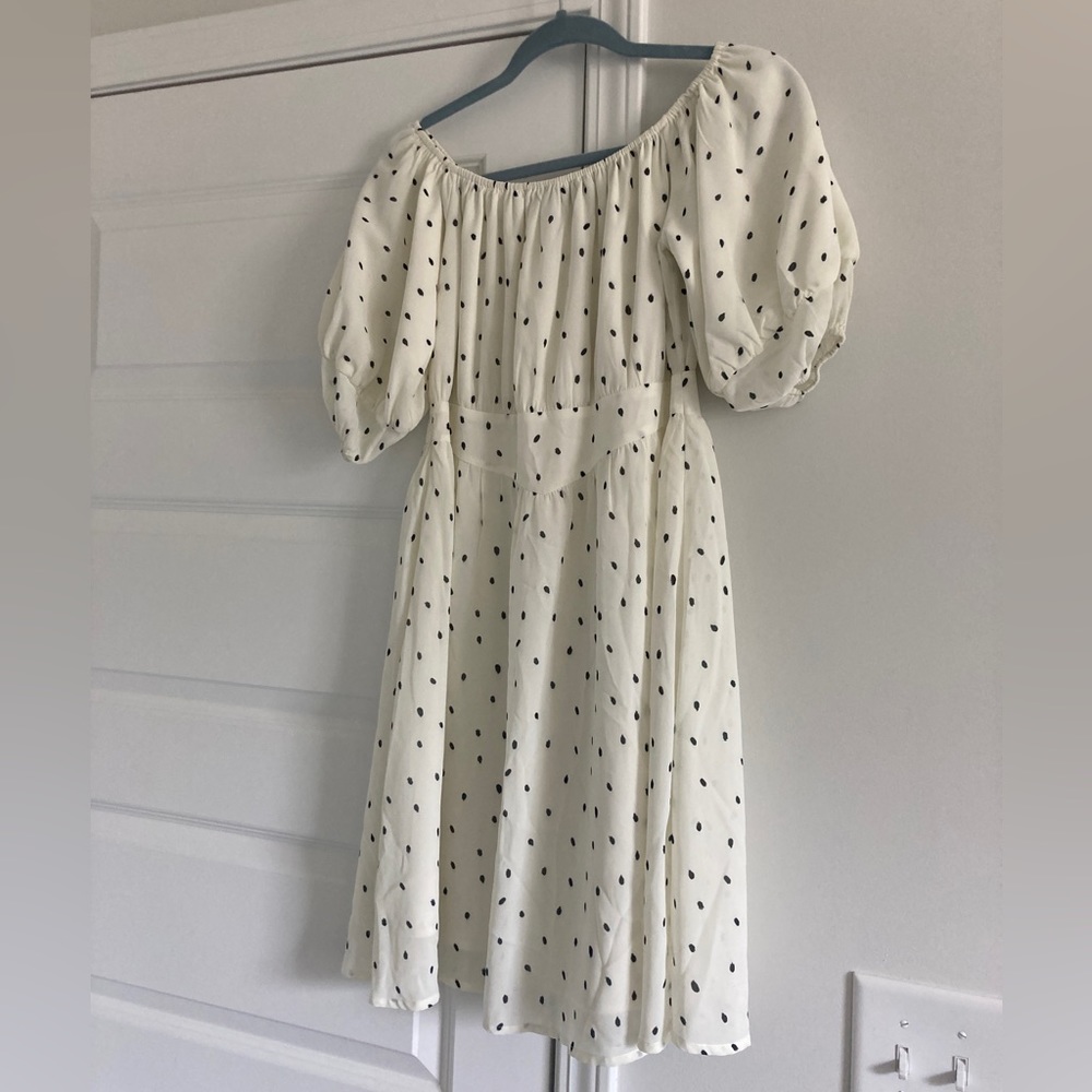 Polka dot off the shoulder mini dress